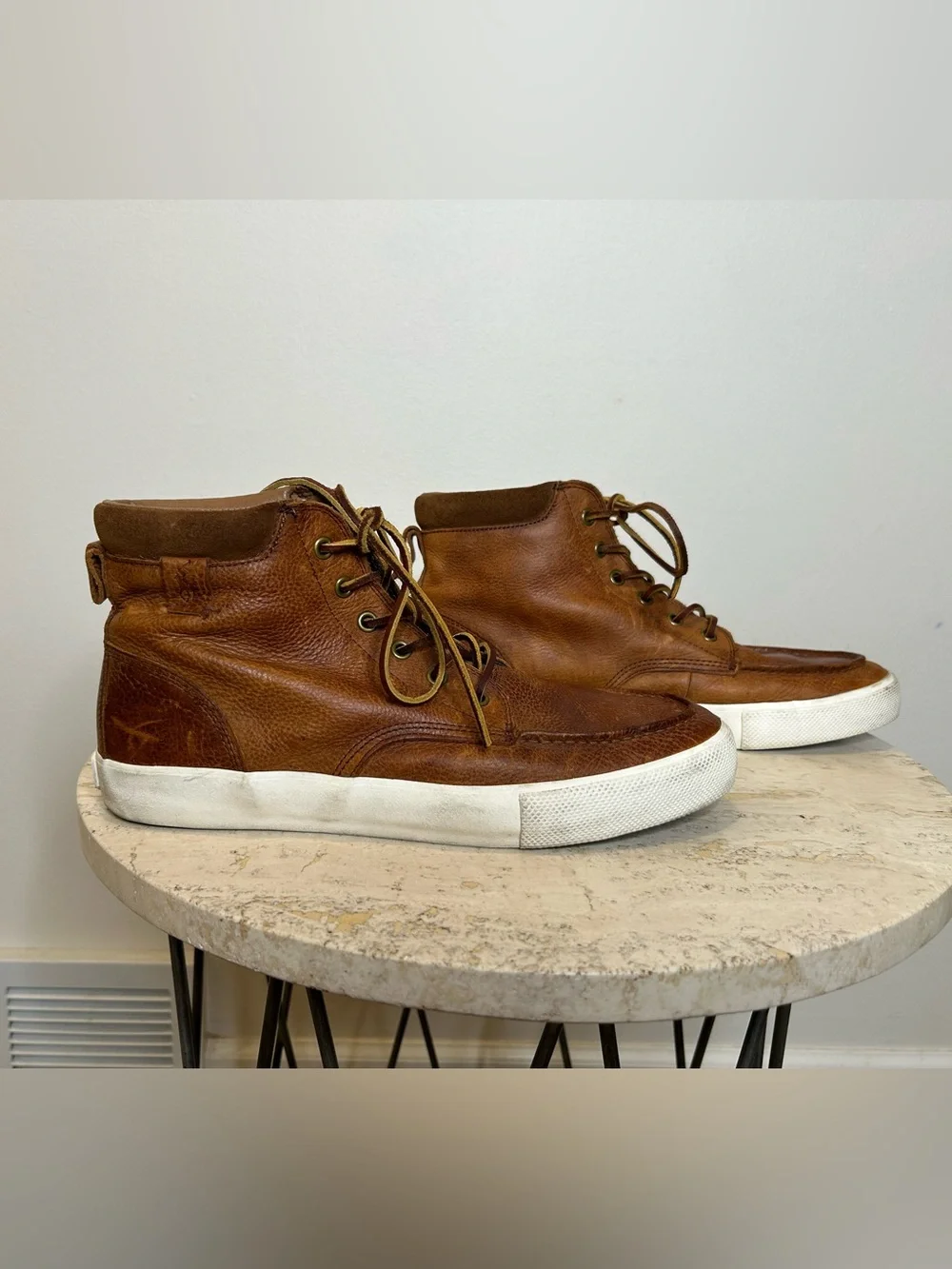 Polo Ralph Lauren Men's Brown Leather High-Top Sneakers Size 9.5D